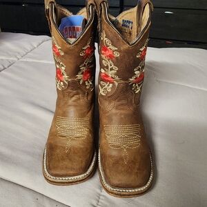 Brown Embroidered Girl Cowboy Boots